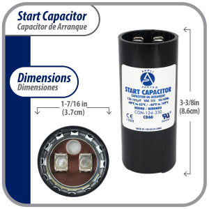 Appli Parts CON-124-330 Capacitor de Arranque 124-149 MFD (microfaradios) uF, 330 VAC. Universal para Motores Electricos, condensador de arranque de 3.7 cm de Diametro, 8.6 cm de Alto