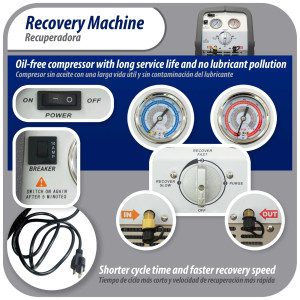 Appli Parts APRRM-121 Maquina recuperadora de refrigerante 1/2 Hp, 110 V, 60Hz, portable funciona con multiples refrigerantes, incluye filtro secador y manguera