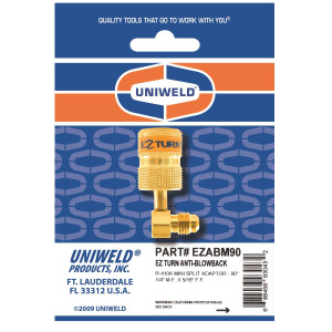 Uniweld Adaptador 90 Ez-Turn Anti-Blowback 1/4 pulg MF x 5/16 pulg FF Compatible con R410A, Cfc, Hcfc y Hfc EZABM90