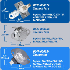 DC47-00019A Appli Parts Kit Resistencia Secadora DC47-00019AKAP 
Incluye: DC47-00019AAP Resistencia, DC47-00018AAP Termostato, DC96-00887AAP Fusible, DC47-00016AAP Fusible