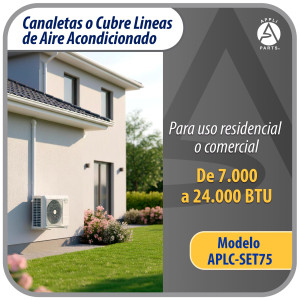 Appli Parts APLC-SET75 Cobertor para Lineas de Aire Acondicionado 3 in x 2.28 m para Minisplit HVAC 7000 a 24000 BTU Incluye 2 Rectas, Acople, Tapa de Pared, Tapa Final y Tornillos