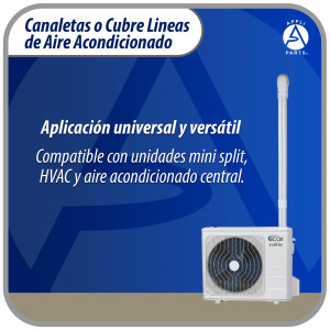 Appli Parts APLC-SET75 Cobertor para Lineas de Aire Acondicionado 3 in x 2.28 m para Minisplit HVAC 7000 a 24000 BTU Incluye 2 Rectas, Acople, Tapa de Pared, Tapa Final y Tornillos