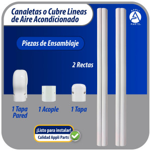 Appli Parts APLC-SET75 Cobertor para Lineas de Aire Acondicionado 3 in x 2.28 m para Minisplit HVAC 7000 a 24000 BTU Incluye 2 Rectas, Acople, Tapa de Pared, Tapa Final y Tornillos