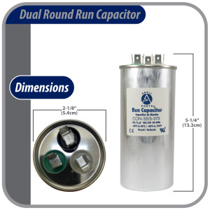 Appli Parts Condensador Capacitor de Marcha 55+5 Mfd uF (microfaradios) 370VAC CBB65 Universal Aire acondicionado y otras aplicaciones Redondo UL E476928 5.4cm Ancho 13cm Alto CON-55/5-370-R Appli Parts Condensador Capacitor de Marcha 55+5 Mfd uF (microfaradios) 370VAC CBB65 Universal Aire acondicionado y otras aplicaciones Redondo UL E476928 5.4cm Ancho 13cm Alto CON-55/5-370-R