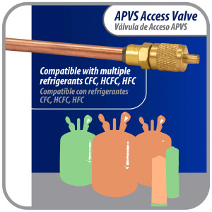 Appli Parts Valvula de acceso de 1/4 SAE x 3/16 pulg OD x con vastago de cobre de 5cm de largo con nucleo y tapa de laton con removedor de nucleo y empacadura APVS-143162