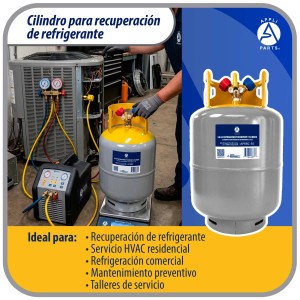 Appli Parts APRRC-50 Cilindro de Recuperacion de Refrigerante 50 lbs, 22.7 L, 406 psi (28 bar), Acero HP295, Doble Valvula Liquido/Vapor, Compatible R12 R22 R134a R410A R407C y mas, uso HVAC