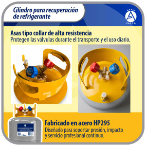 Appli Parts APRRC-50 Cilindro de Recuperacion de Refrigerante 50 lbs, 22.7 L, 406 psi (28 bar), Acero HP295, Doble Valvula Liquido/Vapor, Compatible R12 R22 R134a R410A R407C y mas, uso HVAC