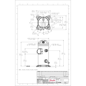 Danfoss MLZ030T2LQ9A 4 HP MBP Compresor Scroll para Refrigeracion 208-230/3/60 (V/Ph/Hz) R404, R407, R507, R452, R134, R513, R22, R448, R449 Valvulas Rotolock V05, V06, Aciete POE 121L8765