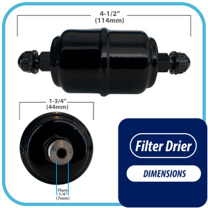 Appli Parts APFD-032 Filtro Secador 1/4in para Linea de Liquido Rosca SAE Universal Unidireccional para Refrigeracion y Aire Acondicionado, 102mm Largo, 25mm Ancho