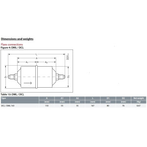 Danfoss 023Z5008 Filtro Secador 3/8pulg linea de Liquido para sistemas de aire acondicionado y refrigeracion DCL 163 Roscable 3.15-5tons Unidireccional 16.7cm Largo 8cm Ancho