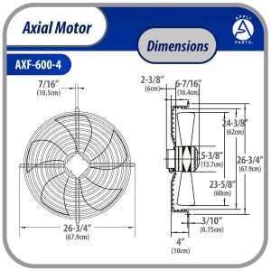 Appli Parts AXF-600-4 Extractor Axial 600 mm (23-5/8 pulg) 220-440 V, 3 ph, 60 Hz, AXF-600-4 830 W, 1550 rpm, Rango Temperatura -30 C a 60 C, incluye aspa y base tipo jaula