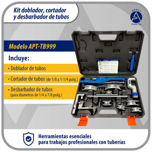 Appli Parts APT-TB999 Doblador, Cortador de Tubo y Desbarbador para tuberias de 1/4, 5/16, 3/8, 1/2, 5/8, 3/4, 7/8 pulg de Cobre, Aluminio, PVC y otros materiales blandos