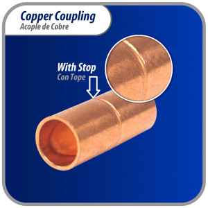 Appli Parts AP-A014 1/4 pulg Anillo de Cobre Accesorios de tuberia de cobre CxC Conexiones soldadas para aplicaciones de refrigeracion, aire acondicionado y plomeria Tuberia de cobre ACR y tipo L