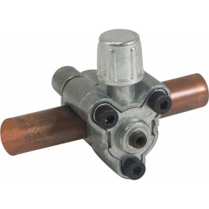 Appli Parts APT-PV310 Valvula perforadora 1/2, 5/8 pulg tipo bala con adaptadores y sello para sistemas de refrigeracion con puerto de servicio SAE de 1/4 pulg