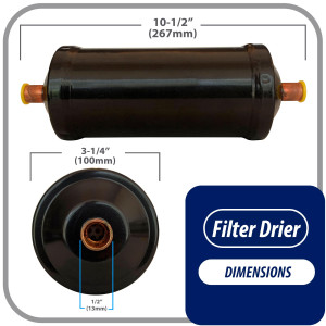Appli Parts APFD-304S Filtro Secador 1/2 pulg para linea Liquido para Sistemas de Refrigeracion y aire acondicionado 304S ODF Soldable Universal Unidireccional 267mm Largo 100mm Ancho