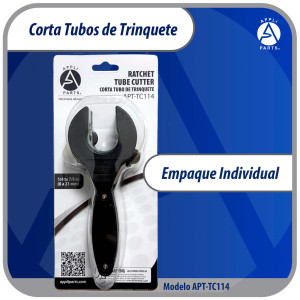 Appli Parts APT-TC114 Cortador de tubos con trinquete 1/4 a 7/8 in (6 a 23 mm) para cobre, aluminio, laton, acero inoxidable y PVC con cuchilla de repuesto diseno ergonomico y duradero