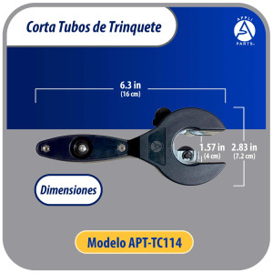 Appli Parts APT-TC114 Cortador de tubos con trinquete 1/4 a 7/8 in (6 a 23 mm) para cobre, aluminio, laton, acero inoxidable y PVC con cuchilla de repuesto diseno ergonomico y duradero
