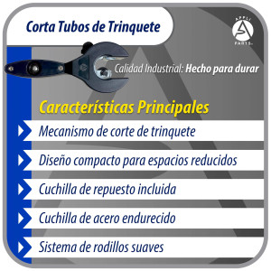Appli Parts APT-TC114 Cortador de tubos con trinquete 1/4 a 7/8 in (6 a 23 mm) para cobre, aluminio, laton, acero inoxidable y PVC con cuchilla de repuesto diseno ergonomico y duradero