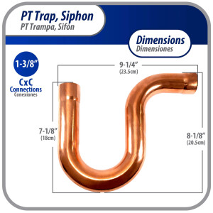 Appli Parts AP-PT138 Sifon de Cobre de 1-3/8 pulg Trampa de Aceite CxC Conexiones soldadas para aplicaciones de refrigeracion, aire acondicionado y plomeria Tuberia de Cobre ACR y tipo L