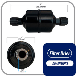 Appli Parts APFD-165 Filtro Secador 5/8 pulg para linea Liquido para Sistemas de Refrigeracion y aire acondicionado 165 SAE Rosca Universal Unidireccional 178mm Largo 76mm Ancho
