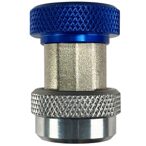 Appli Parts APQC-134L Acople Rapido Refrigeracion y Aire Acondicionado Automotriz para carga y servicio Compatible con R134a, Baja azul, adaptador de bronce, conexion de 1/4 de pulg