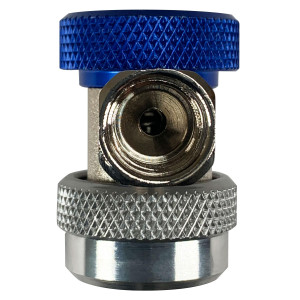Appli Parts APQC-134L Acople Rapido Refrigeracion y Aire Acondicionado Automotriz para carga y servicio Compatible con R134a, Baja azul, adaptador de bronce, conexion de 1/4 de pulg