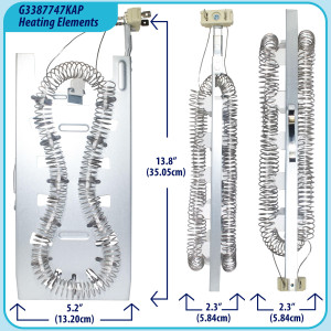 Appli Parts 3387747 Kit Resistencia Secadora 3387747KAP Compatible Kenmore Whirlpool KitchenAid y otras. 1 resistencia 3387747, 1 termostato 279816AP y 1 fusible termico 279973AP y 3392519AP