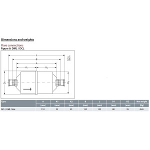 Danfoss 023Z5032 Filtro Secador 1/2pulg linea de Liquido para sistemas de aire acondicionado y refrigeracion DCL 164S Soldable 6.7-10tons Unidireccional 15.2cm Largo 8cm Ancho
