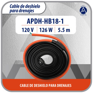 Appli Parts APDH-HB18-1 Resistencia para Tuberia y Drenaje 120 V, 126 W, 5.5 m, Cable Calefactor Anticongelacion para Cuarto Frio, Cava, Congelador y Refrigeracion, 7 W/ft