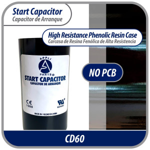 Appli Parts CON-124-250 Capacitor de Arranque 124-149 MFD (microfaradios) uF, 250 VAC. Universal para Motores Electricos, condensador de arranque de 3.7 cm de Diametro, 8.6 cm de Alto