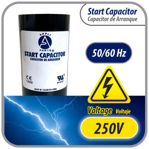 Appli Parts CON-124-250 Capacitor de Arranque 124-149 MFD (microfaradios) uF, 250 VAC. Universal para Motores Electricos, condensador de arranque de 3.7 cm de Diametro, 8.6 cm de Alto