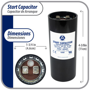 Appli Parts CON-540-250 Capacitor de Arranque 540-640 MFD (microfaradios) uF, 250 VAC. Universal para Motores Electricos, condensador de arranque de 4.6 cm de Diametro, 11 cm de Alto