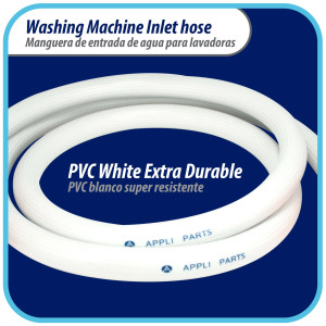 Appli Parts APIH-5934E2 Manguera 1.5m Entrada de Agua Lavadora conector 3/4 pulg Nylon Hembra Recto y Conector Hembra Codo de 90 grados con sellos, Blanca de PVC extra Resistente