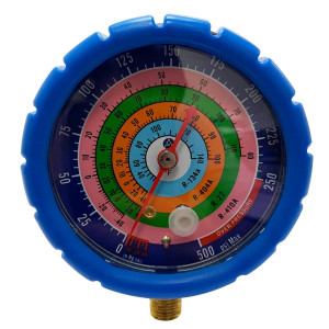 Appli Parts APMG-GA3L Esfera de Baja Compatible con R134a, R22, R404A, R410A, 1/4 pulg SAE, Escala Presion psi, Escala Temperatura Fahrenheit