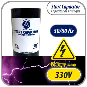 Appli Parts CON-130-330 Capacitor de Arranque 130-156 MFD (microfaradios) uF, 330 VAC. Universal para Motores Electricos, condensador de arranque de 3.7 cm de Diametro, 8.6 cm de Alto