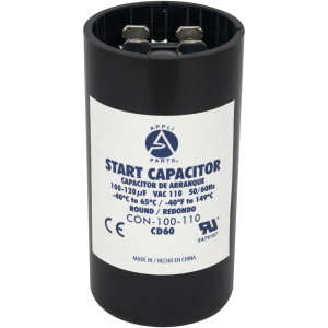 Appli Parts CON-100-110 Capacitor de Arranque 100-120 MFD (microfaradios) uF, 110-125 VAC. Universal para Motores Electricos, condensador de arranque de 3.7 cm de Diametro, 7 cm de Alto