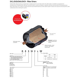 Danfoss 023Z0115 Filtro Secador 7/8pulg linea de Liquido para sistemas de aire acondicionado y refrigeracion DCL 757S Soldable 15-22tons Unidireccional 39.8cm Largo 9.3cm Ancho
