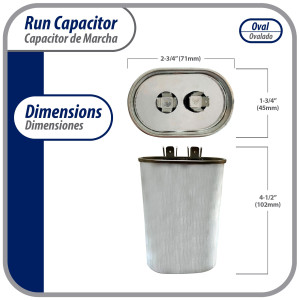 Appli Parts Condensador Capacitor de Marcha 60 Mfd uF (microfaradios) 370VAC CBB65 Universal Aire acondicionado y otras aplicaciones Ovalado UL E476928 7.1cm Ancho 4.5cm Prof 10.2cm Alto CON-60-370