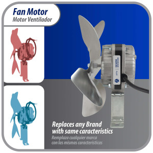 Appli Parts APFM-51E Motor Ventilador 5W Condensador y Evaporador 115V 60Hz 0.4A, Incluye Aspa de Aluminio de 20cm y Base de Montaje, Repuesto Universal para Equipos de Refrigeracion Comercial