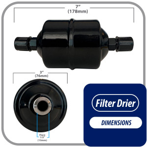 Appli Parts APFD-164 Filtro Secador 1/2 pulg para linea Liquido para Sistemas de Refrigeracion y aire acondicionado 164 SAE Rosca Universal Unidireccional 178mm Largo 76mm Ancho
