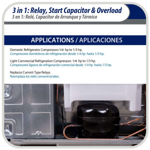 Appli Parts Relay de Arranque, Capacitor y Termico Kit 3 en 1 RCO-410 remplazo para compresores de capacidad entre 1/4 y 1/3hp 115V UL SA44719 APTO-410