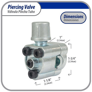 Appli Parts APT-PV210 Valvula perforadora 1/4, 5/16 o 3/8 pulg tipo bala con adaptadores y empacadura para sistemas de refrigeracion con puerto de servicio SAE de 1/4 pulg