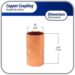 Appli Parts AP-A038 3/8 pulg Anillo de Cobre Accesorios de tuberia de cobre CxC Conexiones soldadas para aplicaciones de refrigeracion, aire acondicionado y plomeria Tuberia de cobre ACR y tipo L