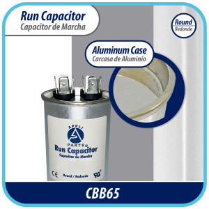 Appli Parts Condensador Capacitor de Marcha 12.5 Mfd uF (microfaradios) 370VAC o 450VAC CBB65 Universal Aire acondicionado y otras aplicaciones Redondo UL E476928 7.5cm Alto 3.7cm Ancho CON-4-450
