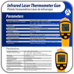 Appli Parts APTT-DLD Termometro Pistola Laser Infrarrojo -50 C a 550 C para aplicaciones de Refrigeracion y Calefaccion