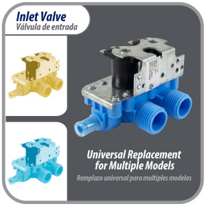 Appli Parts WH13X81 Valvula entrada de agua para lavadora 2 Entradas de 3/4 NPT y 1 Salida 1/2 conexion rapida 110-120V 50/60Hz remplazo universal lavadoras General Electric y otras marcas APIV-2111