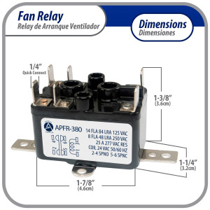 Appli Parts APFR-380 Rele de Contacto Seco NO y NC, 25 A, 90-380 V, Bobina 24 V, puntos de conexion 1-3 Coil, 2-4 NO, 5-6 NC. Usos: Control de Dampers, Valvulas, Inversión, Aire Acondicionado y mas