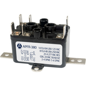 Appli Parts APFR-380 Rele de Contacto Seco NO y NC, 25 A, 90-380 V, Bobina 24 V, puntos de conexion 1-3 Coil, 2-4 NO, 5-6 NC. Usos: Control de Dampers, Valvulas, Inversión, Aire Acondicionado y mas