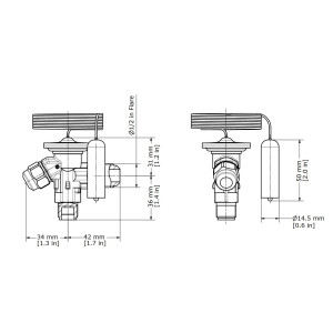Danfoss 068Z3346 1/5 - 3TR Cuerpo de Valvula de Expansion, T 2, R134a,R513A, 3/8x1/2 in, Flare Roscable, Ecualizacion Interna, Single-flow, -40 a 10 C, Capacidad determinada Segun Orificio, 0608Z3542