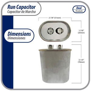Appli Parts CON-12.5-370 Condensador Capacitor de Marcha 12.5 Mfd uF (microfaradios) 370VAC CBB65 Universal Aire acondicionado y otras aplicaciones Ovalado UL 5.1cm Ancho 2.5cm Profundidad 7.6cm Alto
